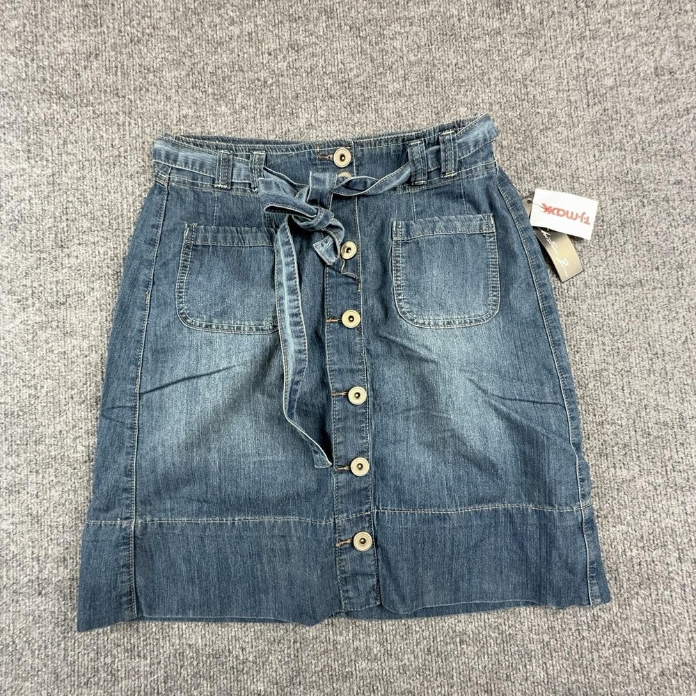 Christiana Zinn Skirt Womens 2 Blue Denim Button Belted Pockets Knee Length